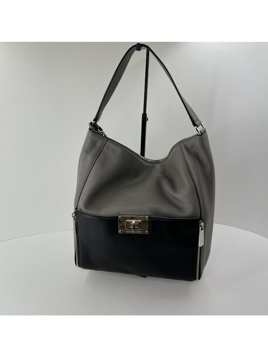 Michael Kors Handbags - Michael Kors Sloan Hobo Shoulder Bag Womens Turn Lock Pockets Leather Gray Black
